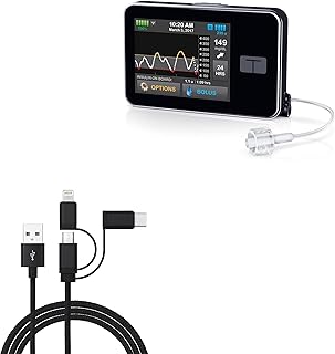 BoxWave Cable Compatible with Tandem t:Slim X2 Insulin Pump - AllCharge 3-in-1 Cable - Jet Black