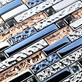 Hominter Metallic Glass Tile Rose Gold, Silver & Ink Blue Interlocking Linear Mosaic for Kitchen Backsplash, Bathroom Walls, Fireplace Surrounds & Accent Decor (6 Square Feet)