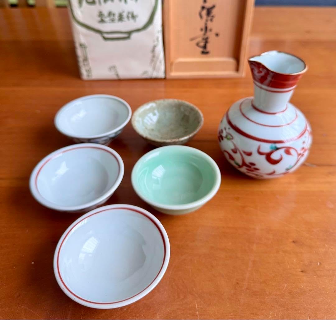 木箱付〉廣永窯 酒器 徳利 盃5個セット 陶器 川喜田半泥子