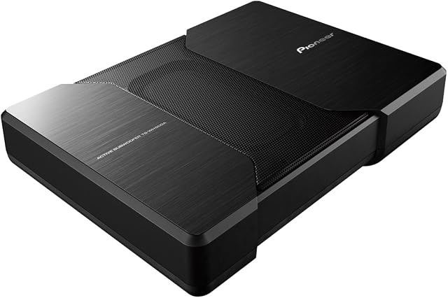 Pioneer TS-WH500A aktywny subwoofer, kompaktowy subwoofer z technologią HVT (150 W), wbudowany wzmacniacz MOSFET, aluminiowa obudowa, czarny, 340 x 60 x 250 mm