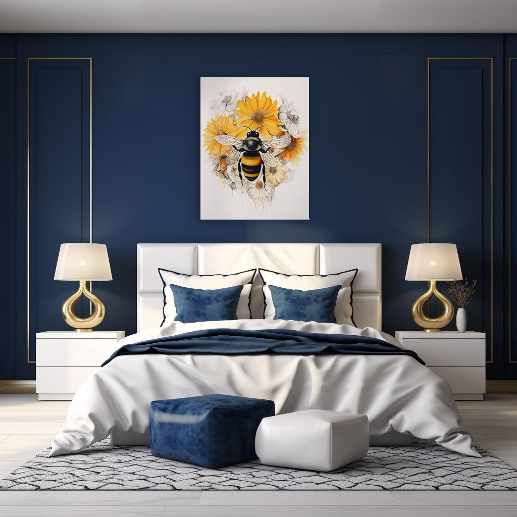Canvas for Living room. Buzz of Life: The Enchanted Garden of Yellow and White Flowers, 27 x 18 inch Canvas Wall Art - Ready to Hang