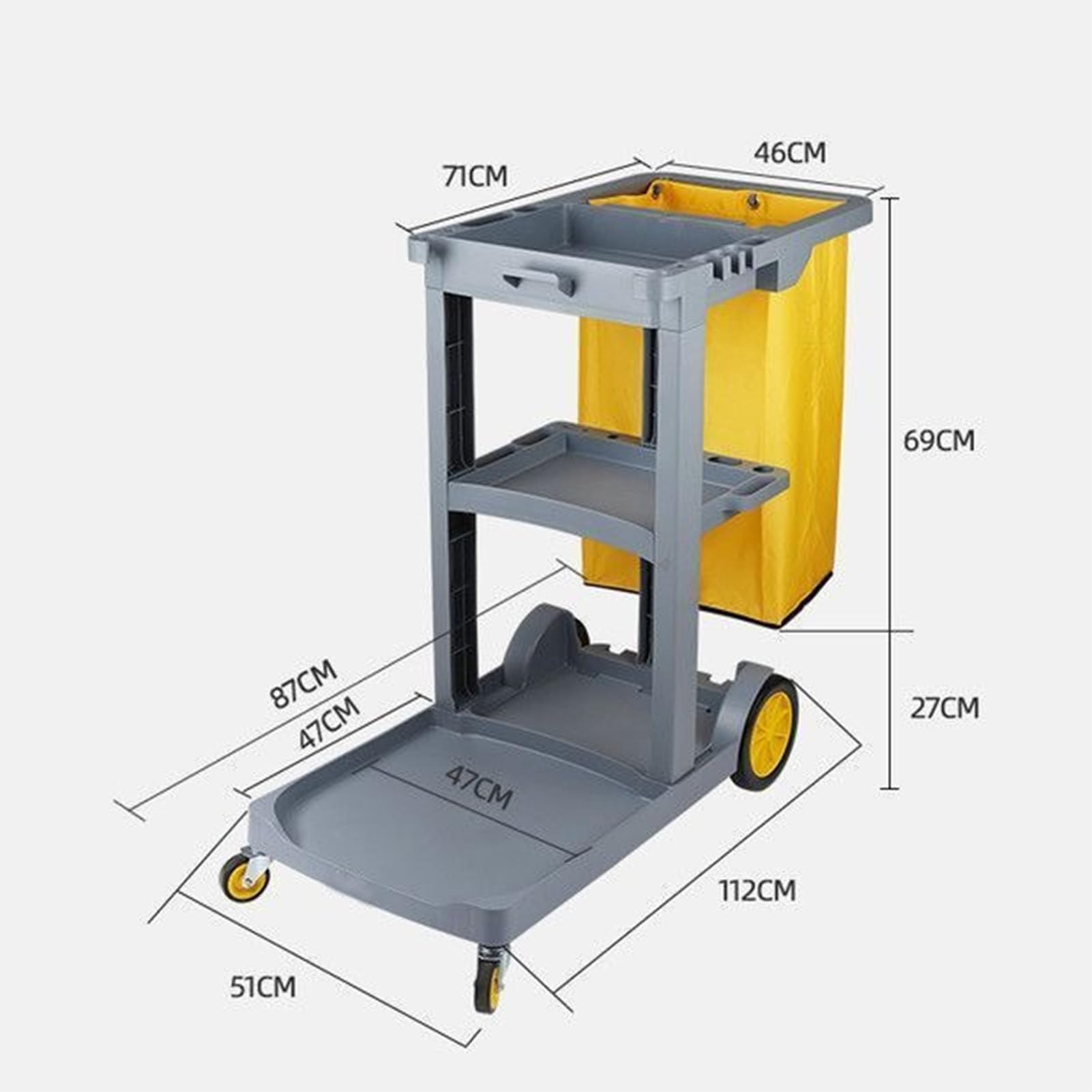 Carrito de limpieza resistente con ruedas, carrito móvil de limpieza con bolsa impermeable para oficinas, hoteles y centros comerciales