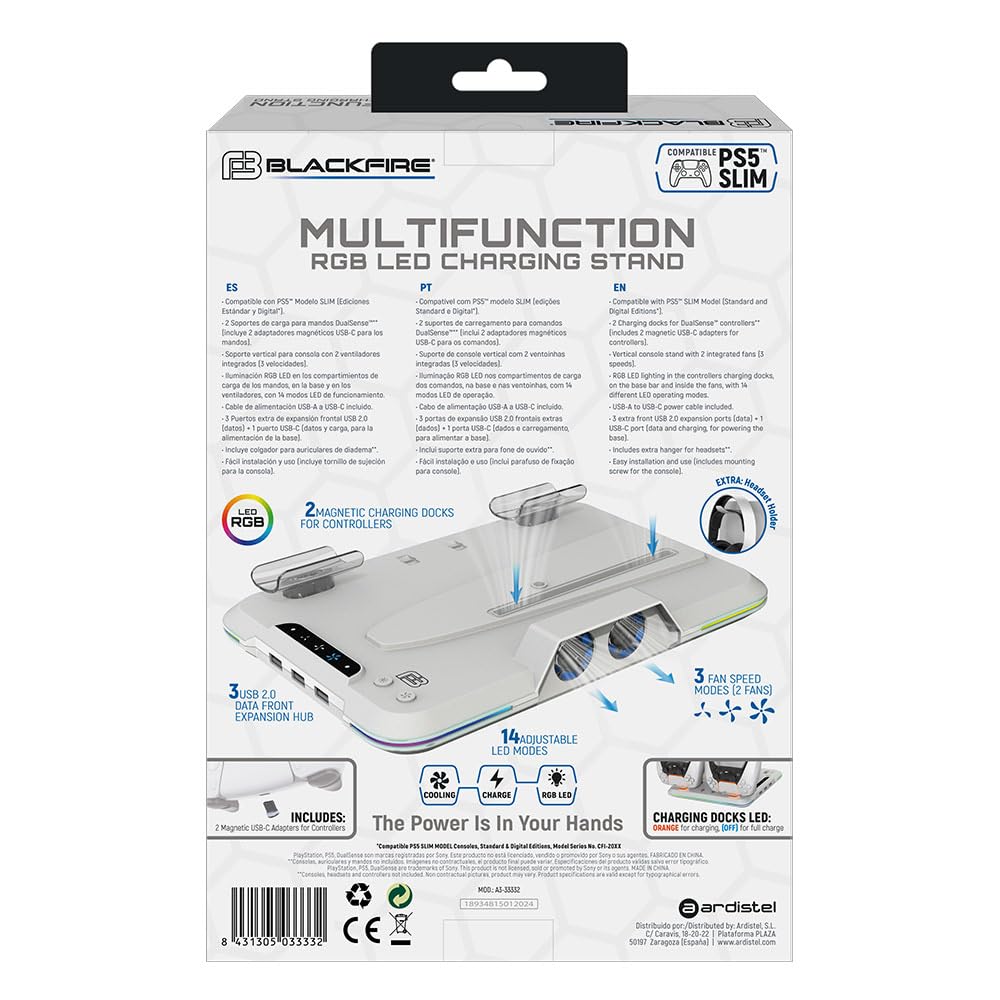 BLACKFIRE® Multifunction Charging Stand RGB LED Compatible con PS5 Slim