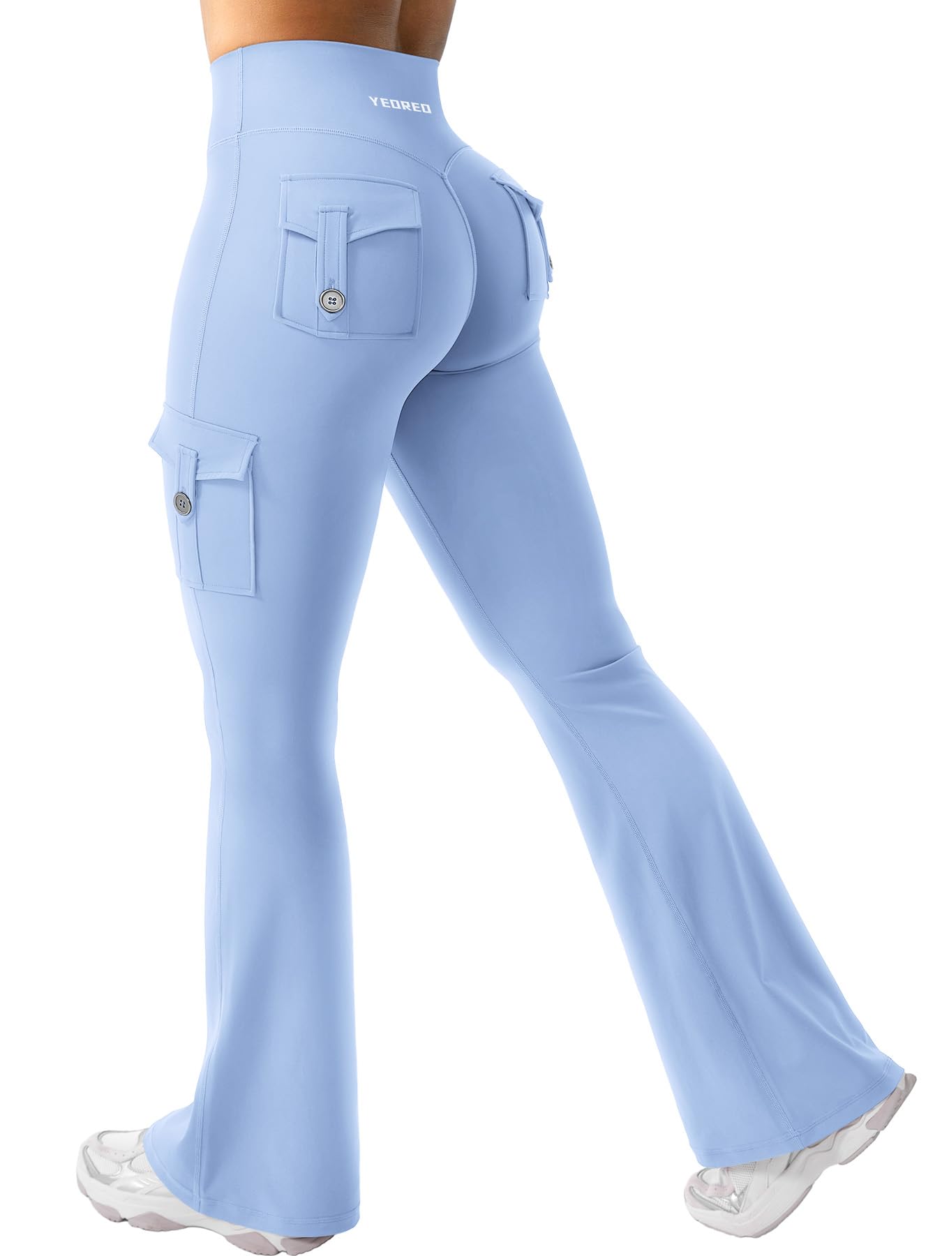 YEOREO CoreFlex Damen Flare Leggings mit 4 Pockets Invisible Scrunch Butt Sport Leggings High Waist Schlaghosen Workout Seamless Push Up Blickdicht Yoga Gym Legging