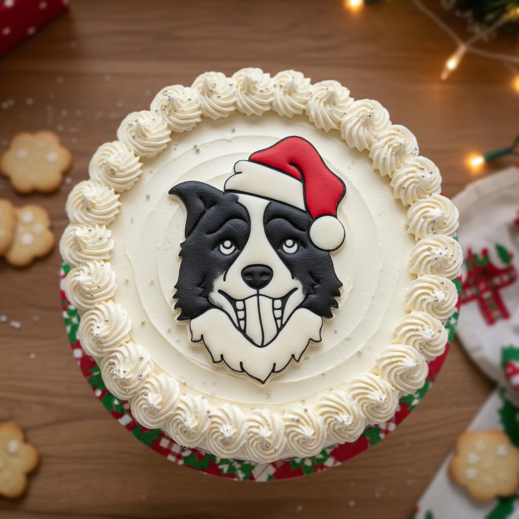BAKERLOGY Lot de 2 Emporte-pièces Border Collie de Noël avec Bonnet – Design de Chien de Berger Festif pour Friandises Canines & Pâtisserie de Fêtes