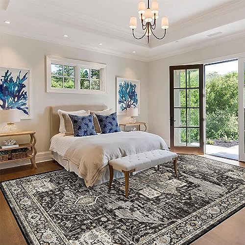 RUUGME Washable 8x10 Area Rugs - Large Rugs for Living Room Stain Resistant Carpet Vintage Rugs for Bedroom with Non Slip Backing Home Decor Floor Decoration Mat (8x10 Black)