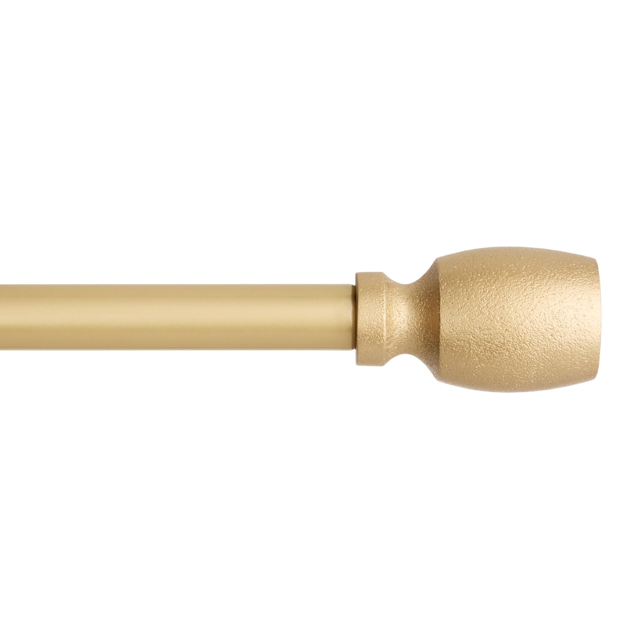 TOWN & COUNTRY EVERYDAY Modern Smooth Edge Cylinder Single Indoor Curtain Rod and Finial Set, Easy Install Wall Mount, Matte Gold, Adjustable 66”-120”