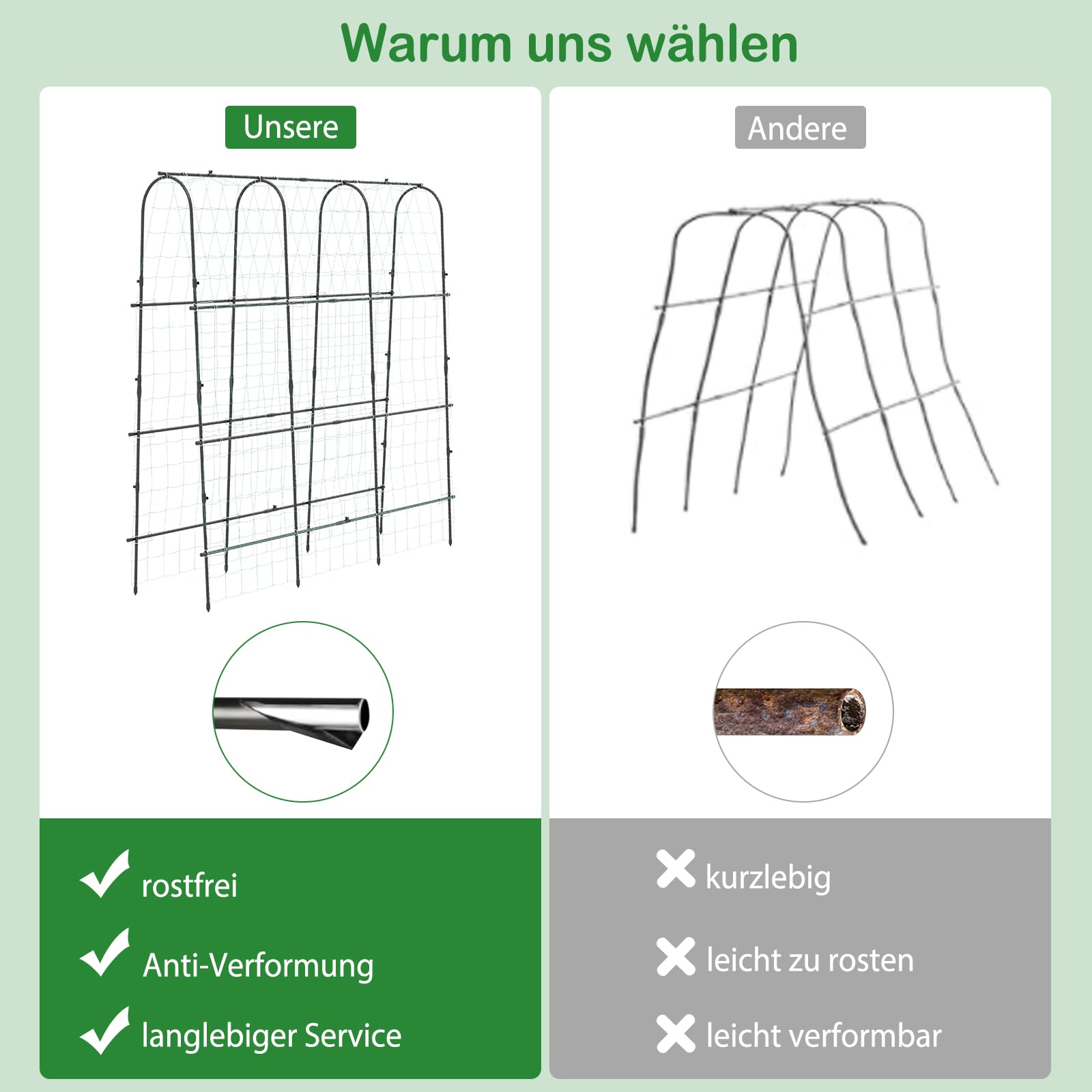 RELAX4LIFE Rankgitter für Kletterpflanzen, 180 cm hoch, U-förmiges Rankhilfe Garten, einstellbare Breite, Pflanzenstütze Metall mit Ranknetz & Clips, Pflanzenspalier für Gurken, Tomaten, Erbsen