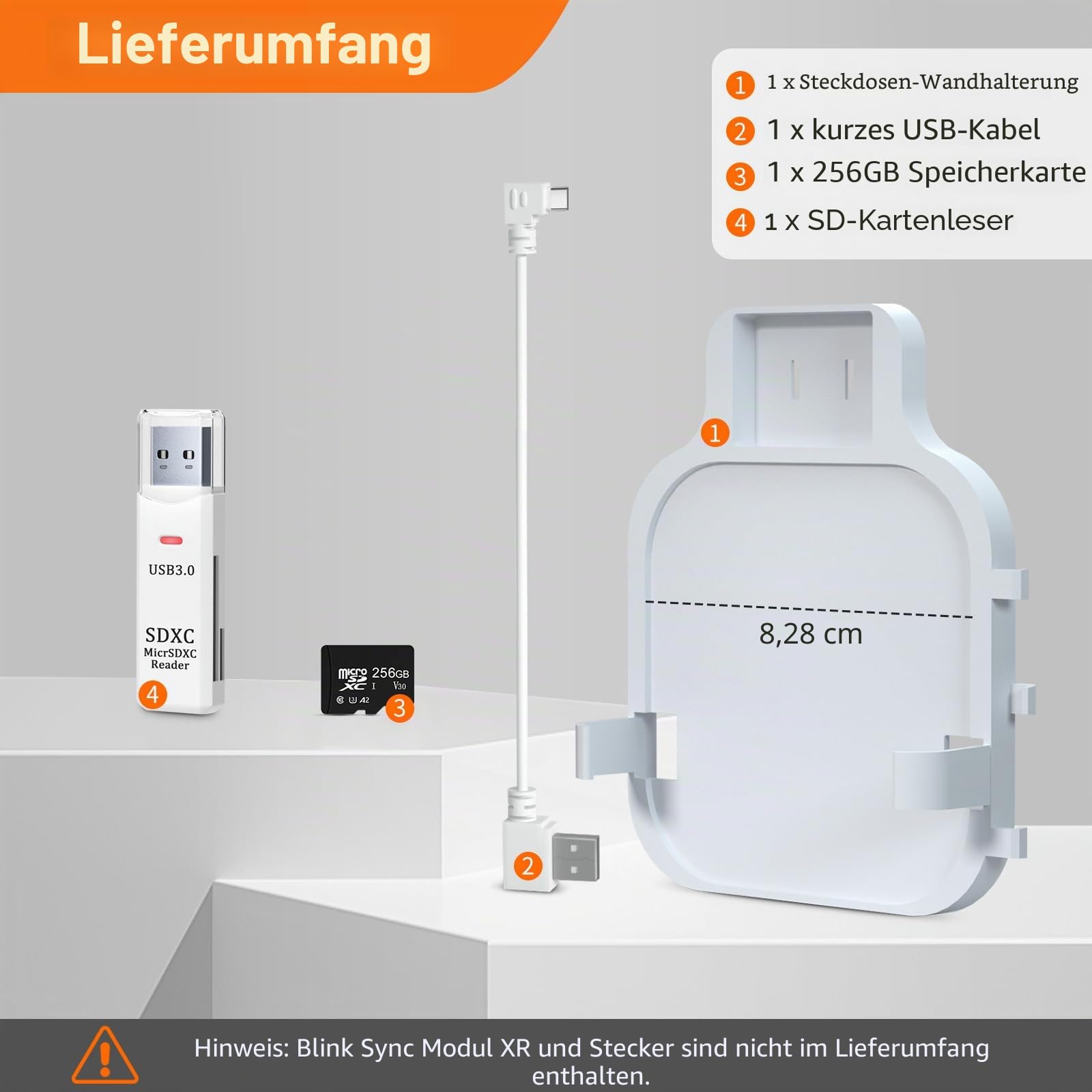 Blink 256 GB Micro-SD-Karte für Blink-Sync-Modul XR Steckdose, Wandhalterung, kurzes Kabel, platzsparend, leicht zu bewegende Halterung mit Lesegerät für Blink-Sicherheitssystem im Innen- und