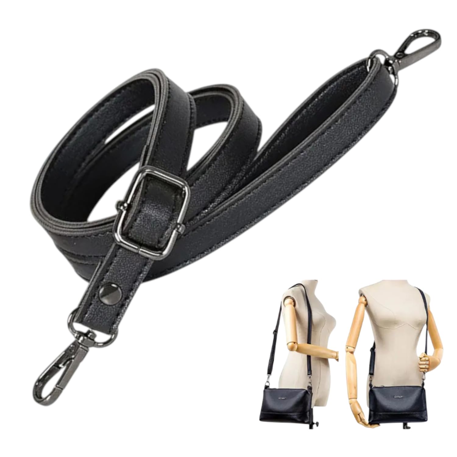 Replacement Shoulder Strap, Gunmetal Black Pu Leather Adjustable Shoulder Bag Belt, Exclusive for Hand Bags Side Sling Crossbody Bags With Adjustable Length.-image-6