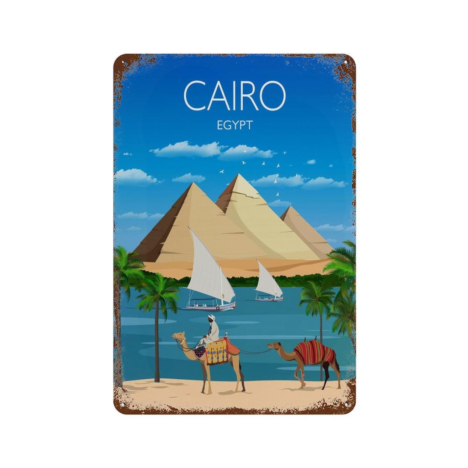 xiaoxiaoshen Travel of Cairo Pyramids Egypt Wall Decor Art Metal Tin Poster Modern Home Decor Art Home Bar Shop Decorations Vintage Sign 30x20cm