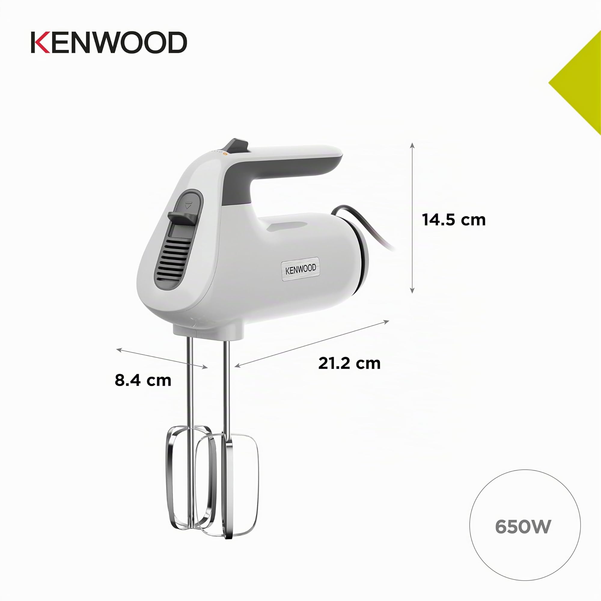 Kenwood QuickMix+ HMP50.000WH Handmixer - Handrührgerät mit variabler Geschwindigkeit und Pulsfunktion, inkl. Edelstahl-Knethaken und -Schneebesen zum Backen und Kochen, 650 Watt, Weiß