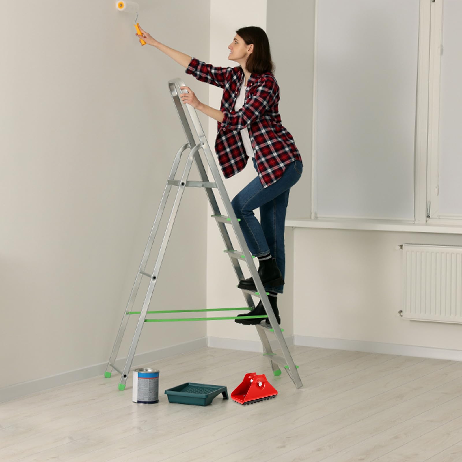 CHILDWEET 2 Pezzi Piedini per Scala Antiscivolo Rosso in Lega di Alluminio Design Flessibile e Gomma per Sicurezza su Terreni Irregolari, Interno ed Esterno