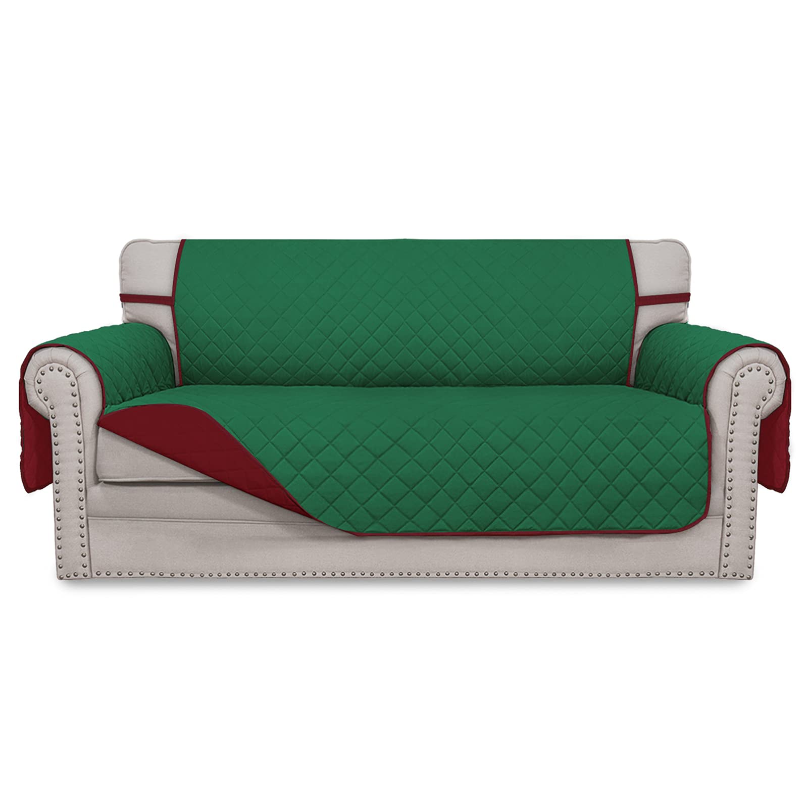 Easy-Going Reversible Couch Cover, 2 Cushion Sofa, Green/Christmas Red