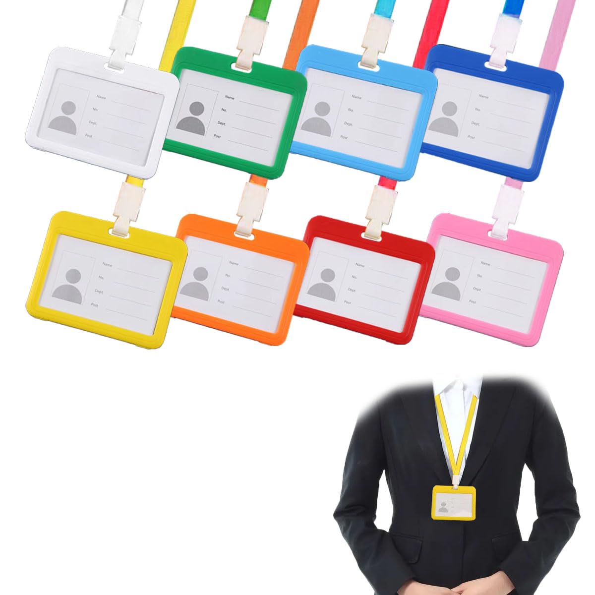 Leewoth 8pcs Horizontal ID Badge Holder Double-Sided Transparent Name Badge Holders for Men Women Waterproof Id Card Name Protector Cover with Lanyard