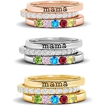 For Mother/Grandmother - S925 Custom Birthstones Stack Ring, 3PCS Personalized Family Rings Set, Engraved 2-8 Birthstones Gift for Mom Grandma Wife Daughter