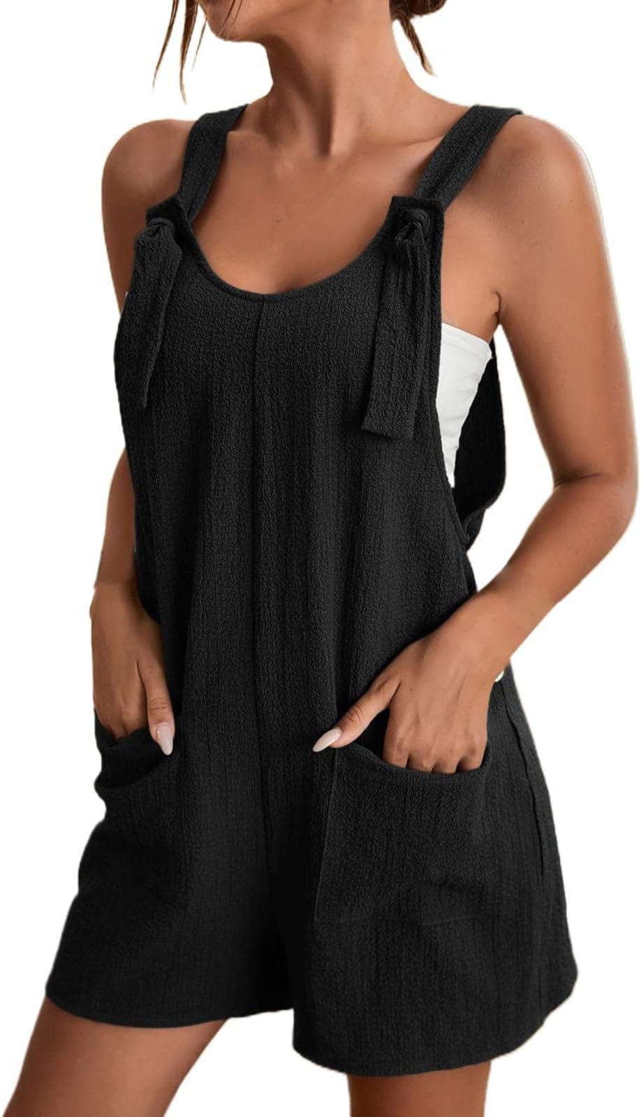 Rompers for Women 2024 Shorts Summer Casual Short Jumpsuits Overalls Wide Leg Solid Jumpsuit with Pockets