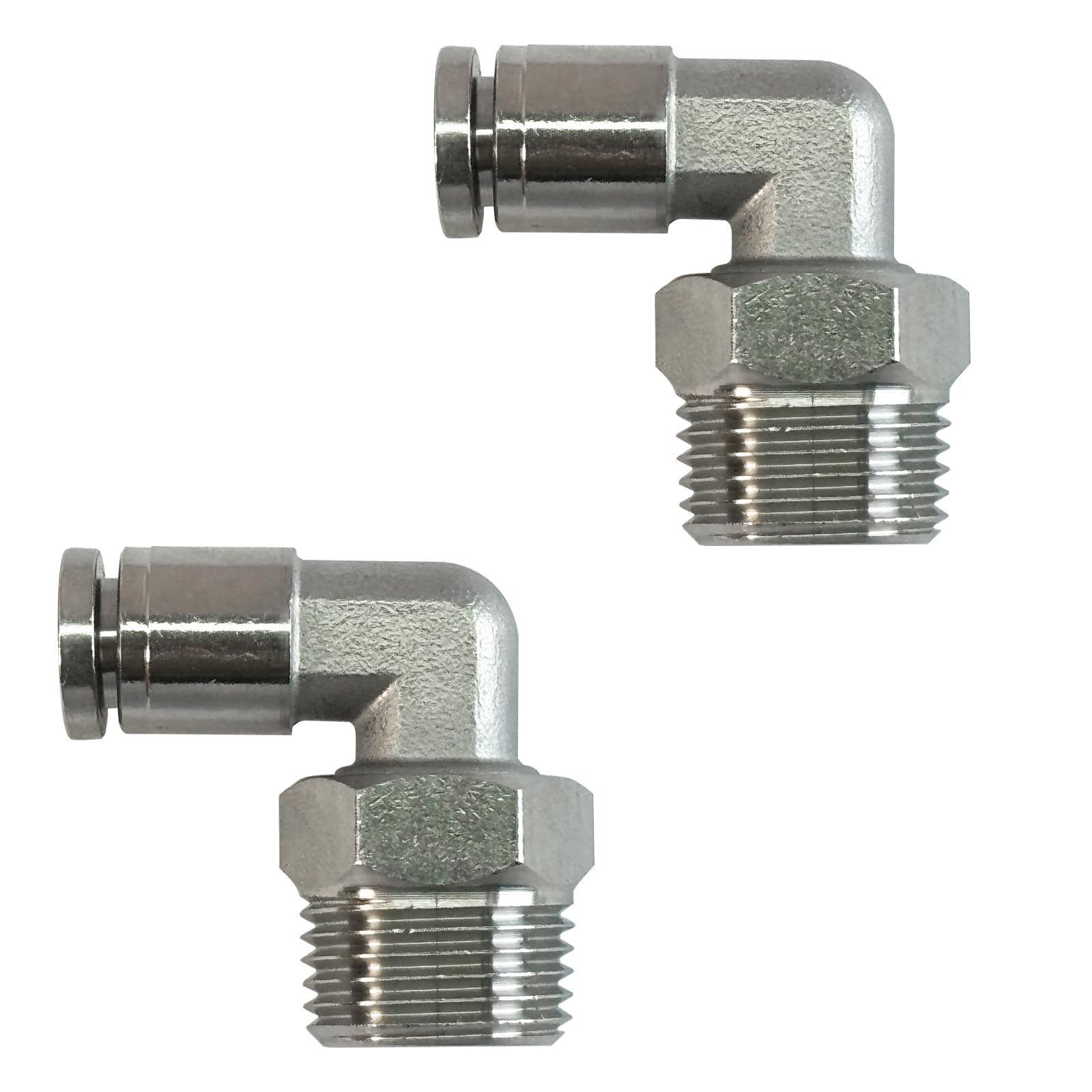 2Packs Pneumatic 304 Stainless Steel Male Elbow 1/4" Tube OD x 3/8" NPT Thread Push to Connect Air Fittings,90 Degree Quick Connector for Air Compressor Air Horn Air Bag