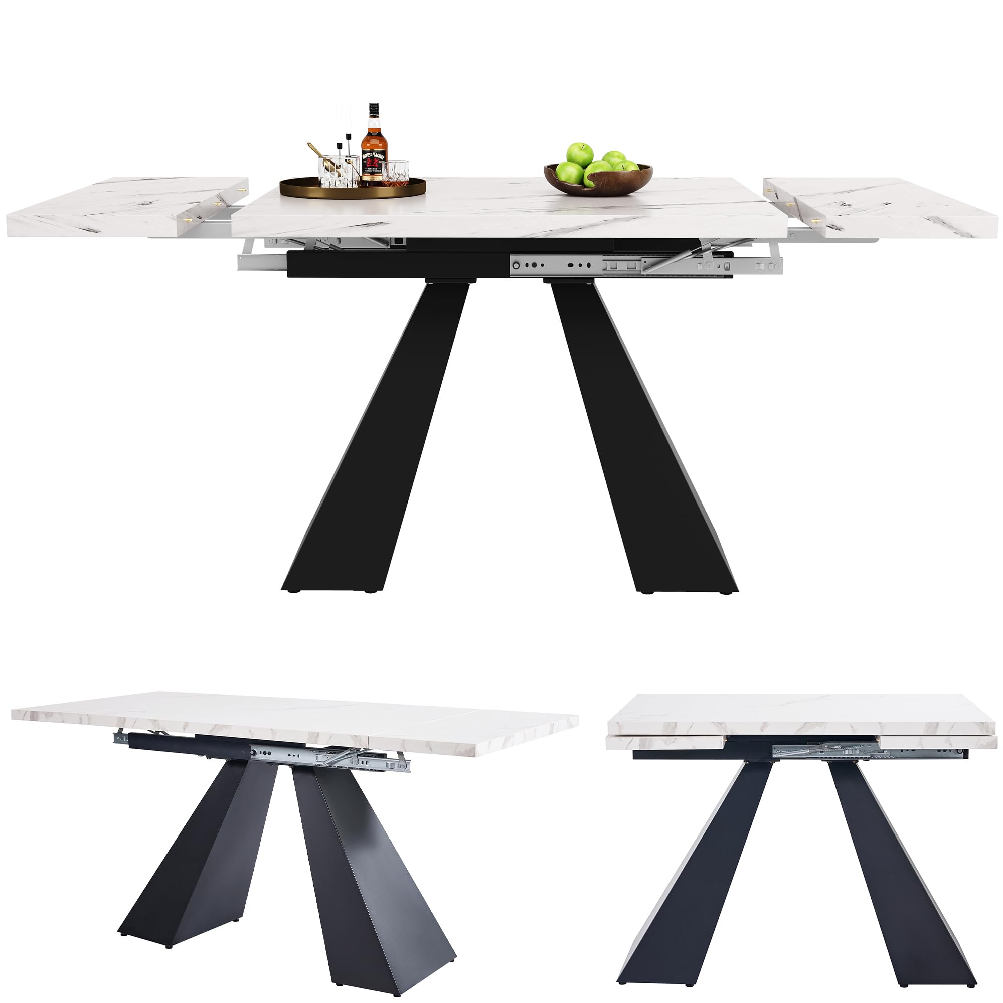 Mesa de comedor telescópica 99-159 × 74 cm – Mesa de cocina extensible con amplia superficie de trabajo, flexible para oficina en casa y salón, mesa blanca con patas de columna
