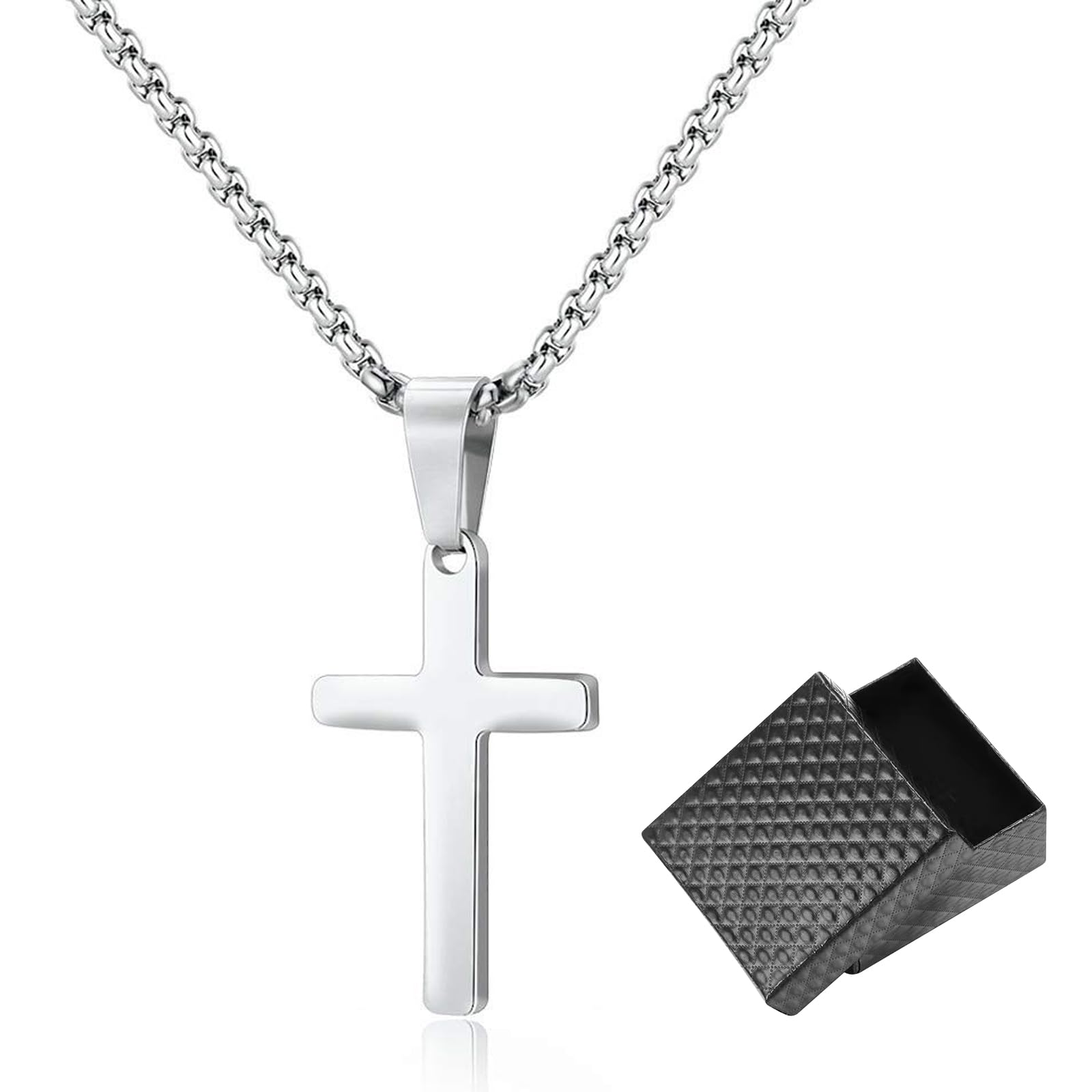 JSTHHTT Collar Cruz Hombre Hombre Mujer Cadena Collar con Colgante Cruz Cadena Plata para Hombre y Niños, Collar De Cruz para Hombre Collar para Hombre Regalos De Joyería Cristiana 24 Pulgadas