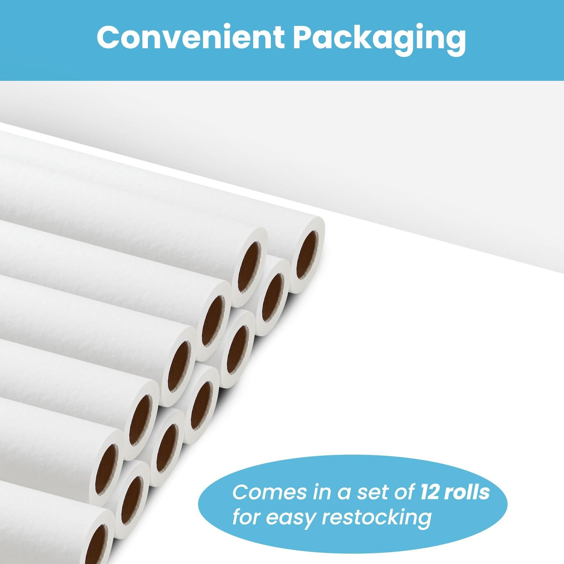 VivaEssentials - Papel de mesa suave para examen médico, 18 x 225 pies, paquete de 12 rollos de papel para mesa de masaje, papel de camilla