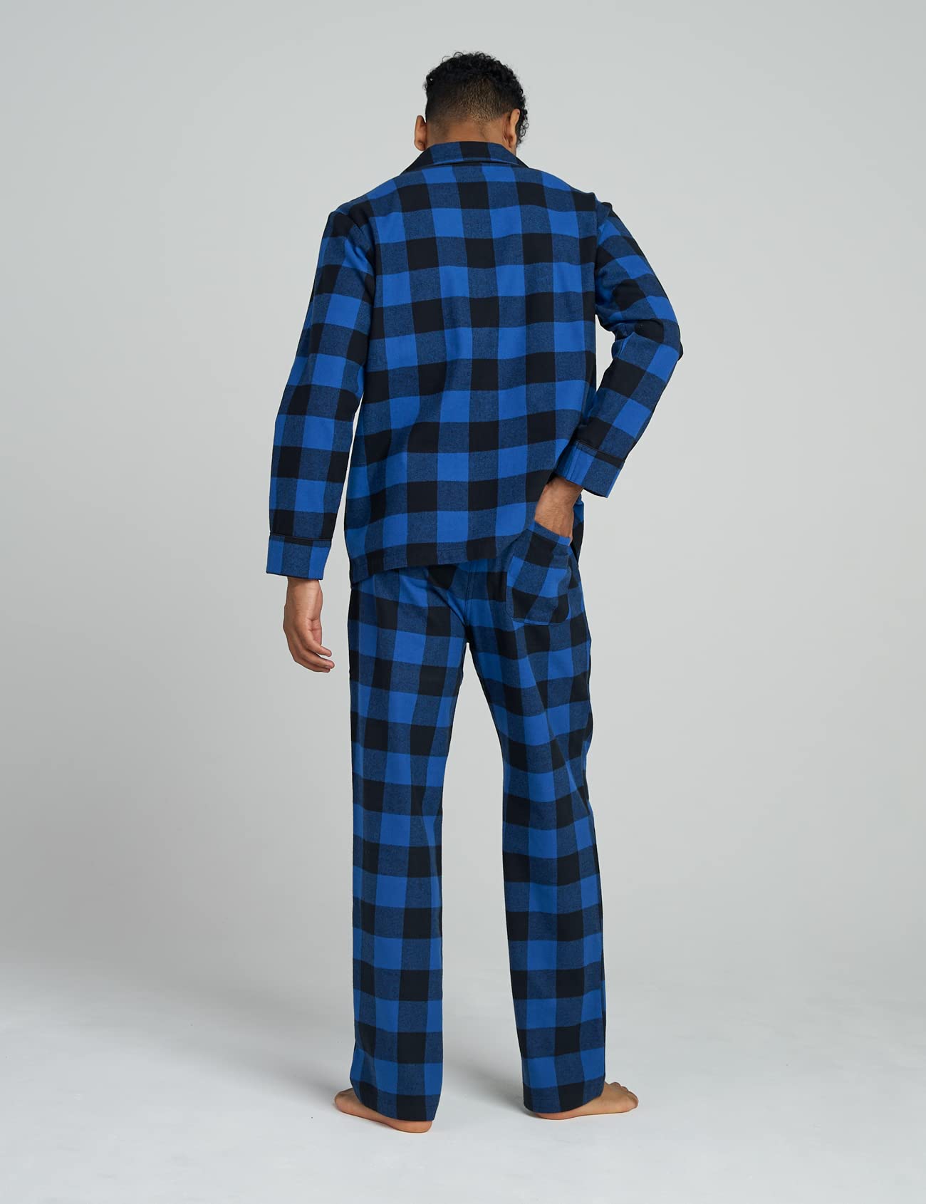 LAPASA 100% Cotone Flanella Completo Pigiama da Uomo a Quadri con Tasche e Coulisse, Set Maglia & Pantaloni M95