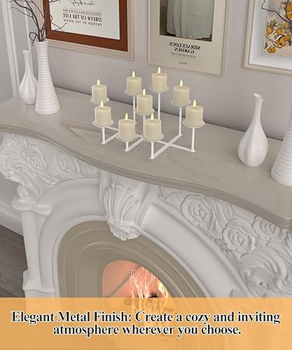 Miniatura 6 de Portavelas de chimenea con 9 placas de pilar de cera, soporte de velas de hierro para decoración de hogar, hogar, mesa, centro de mesa, decoración