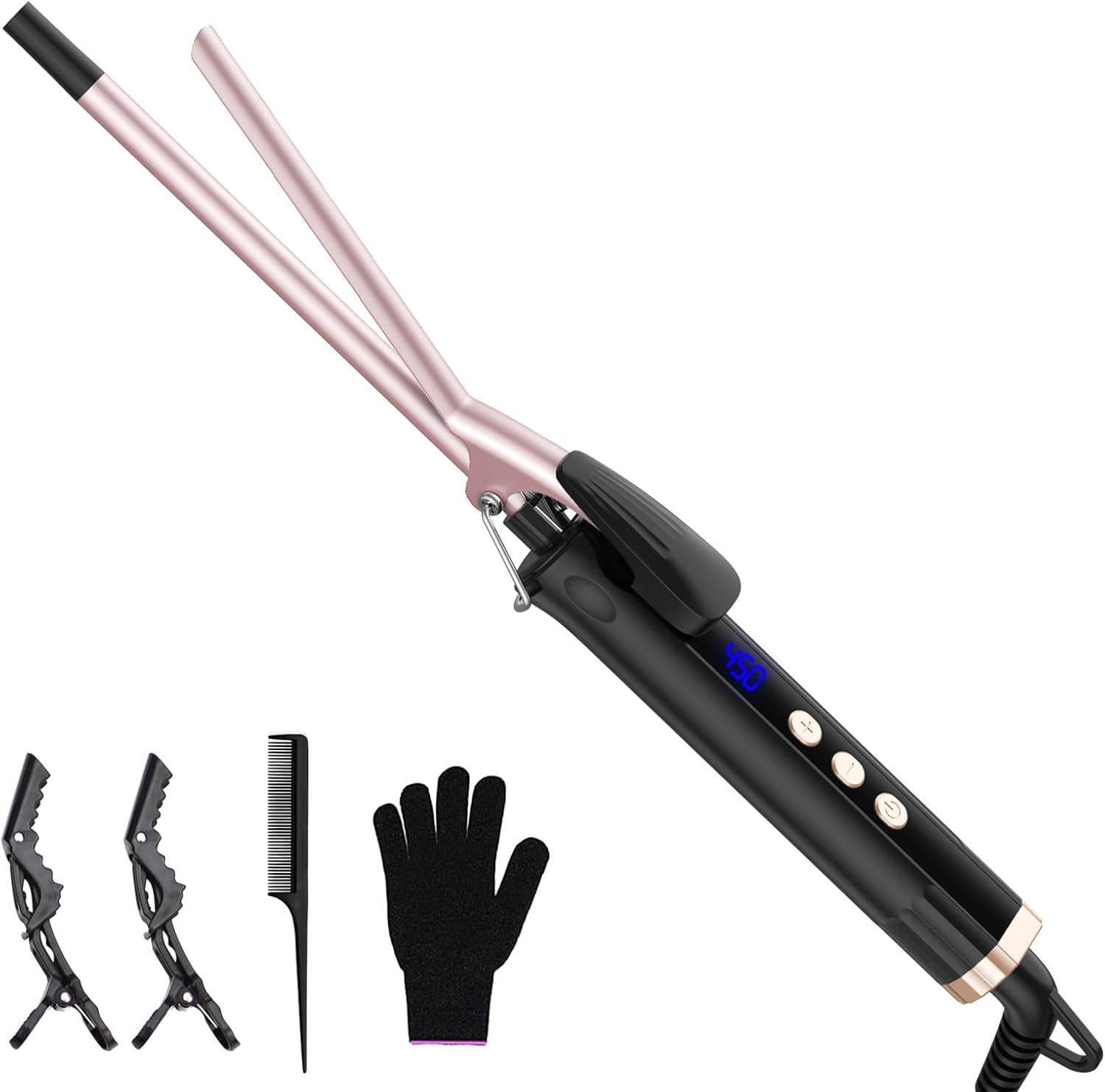 3/8 Inch Curling Iron, 9mm Small Curling Wand for Short & Long Hair, Ceramic Barrel Thin Curling Wand Iron with Adjustable Temperature, Holiday Birthday Gift for Women Girl