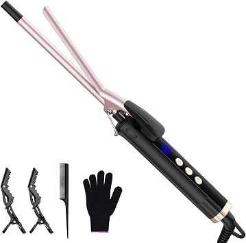 3/8 Inch Curling Iron, 9mm Small Curling Wand for Short & Long Hair, Ceramic Barrel Thin Curling Wand Iron with Adjustable Temperature, Holiday Birthday Gift for Women Girl