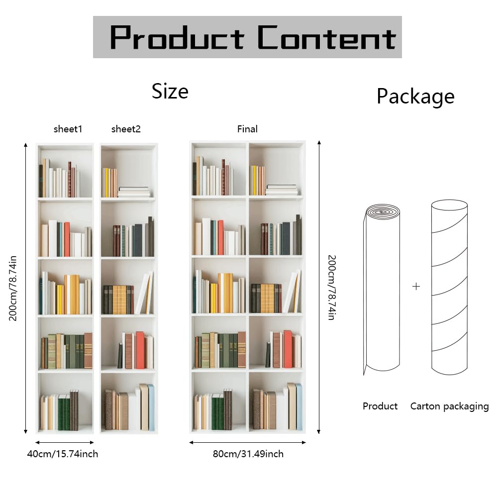 arricraft 2 fogli di Adesivi Autoadesivi per Porte, Adesivi Murali per Porta, Libreria Bianca, 80cm X 200cm / 31.5x78.7 pollici, Carta Da Parati In PVC, Decorazione per Camere Da Letto e Soggiorno