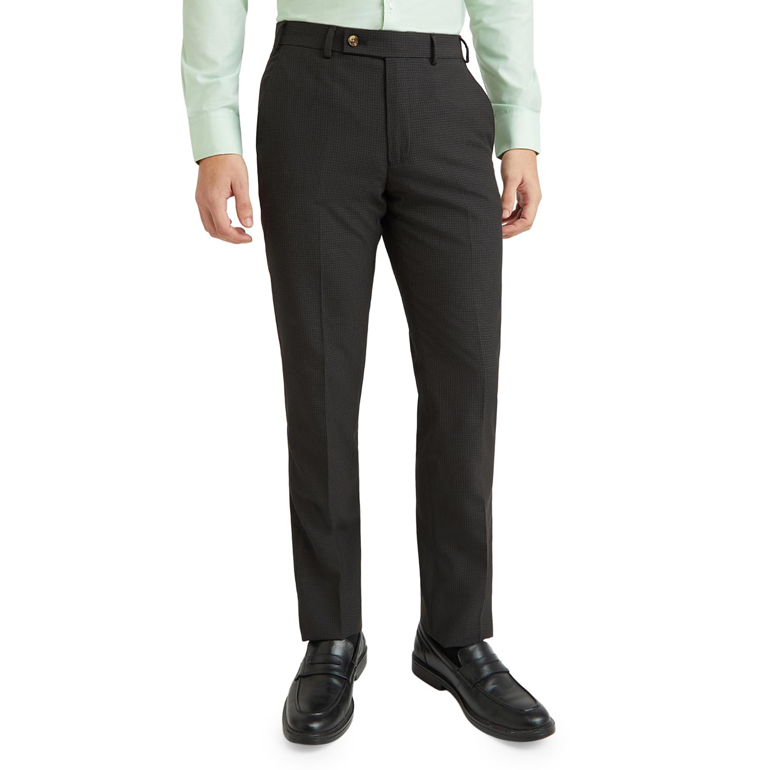 Men's Regular Fit Mid Rise Checks Pattern Poly Viscose Blend Flat Front Formal Trouser (Size: 32)-PMTX07781-O8 Dark Brown