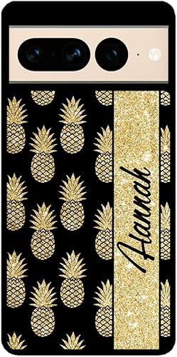 Gold Pineapple Personalized Black Rubber Phone Case Compatible With Google Pixel 10, 10 Pro, 10 Pro XL, 9a, 9 Pro, Pixel 9, Pixel 9 Pro XL, 8a, 8