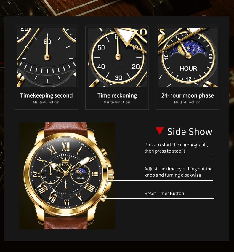 OLEVS Men's Watches Luxury Leather Strap Analog Quartz Watch Fashion Big Face Date Waterproof Watch Dress Luminous Men Watches - Image 3