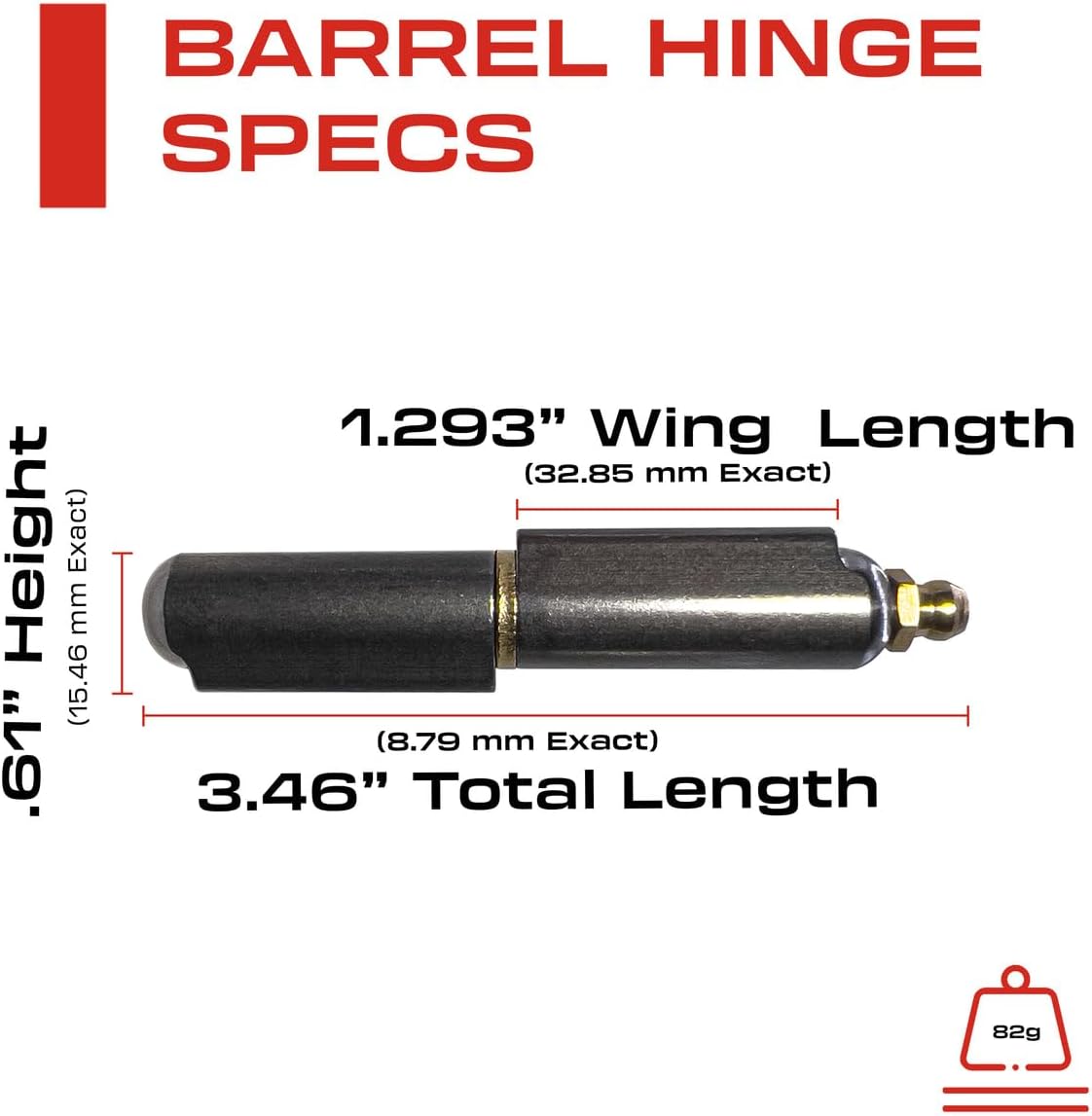 3” Inch Weldable Bullet Hinge – Heavy Duty Barrel Hinges – Weld On Gate Hinges – Weldable Door Hinges – Weld BBQ Smoker Hinge – 3" Inch x .61" Inch – Heavy Duty Steel Teardrop Body Pin Grease Zerk