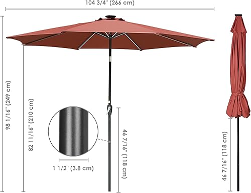 Miniatura 33 de Yescom Outdoor Solar Powered LED Patio Umbrella with Crank Tilt for Garden Backyard Deck Table Market Poolside Party Event 2-Beige,3-Negro