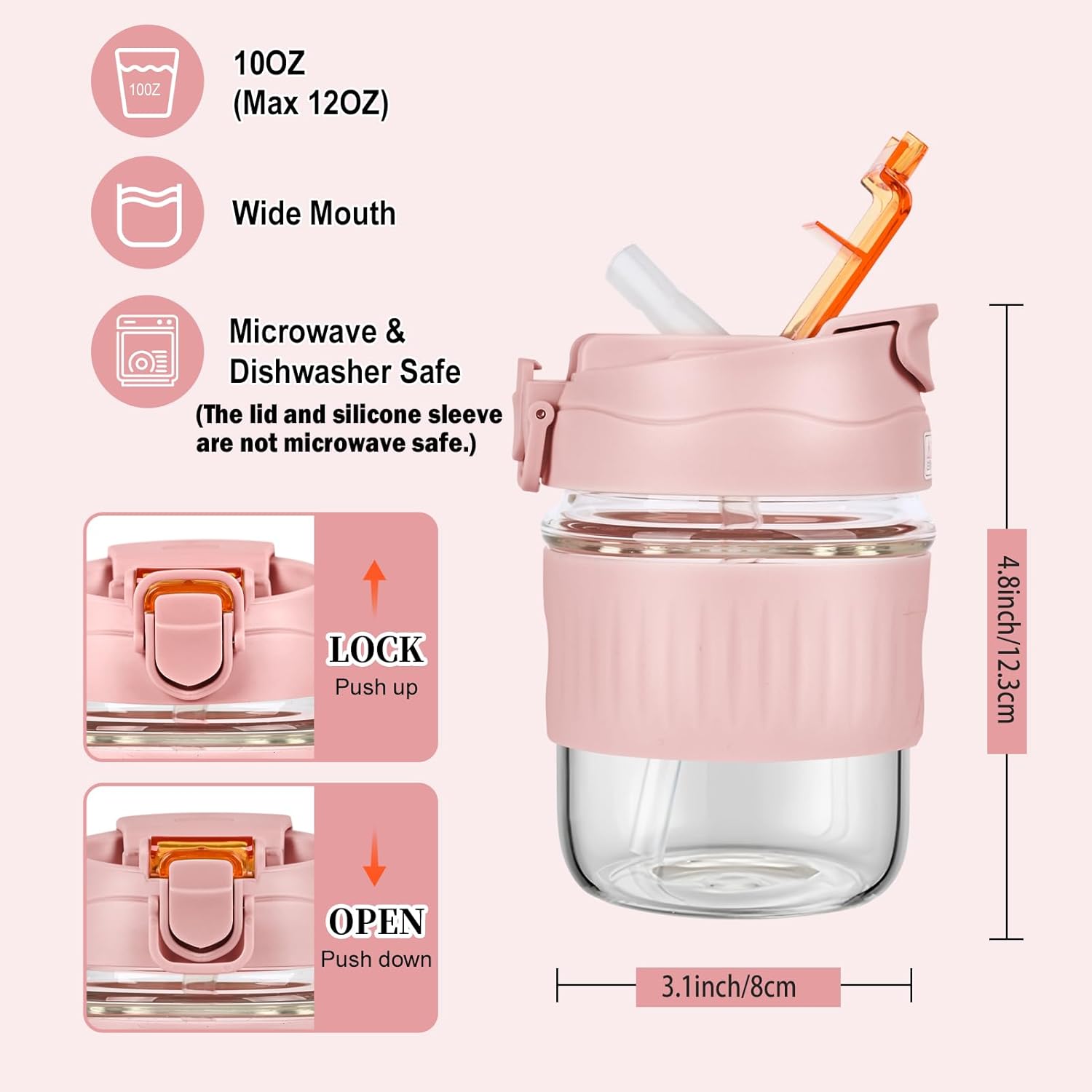 12oz Glass Shaker Bottle, Borosilicate Glass Blender Protein Powder Leak-Proof Shaker Cups for Protein Shakes Mixes with Stainless Steel Shaker Ball - Image 2