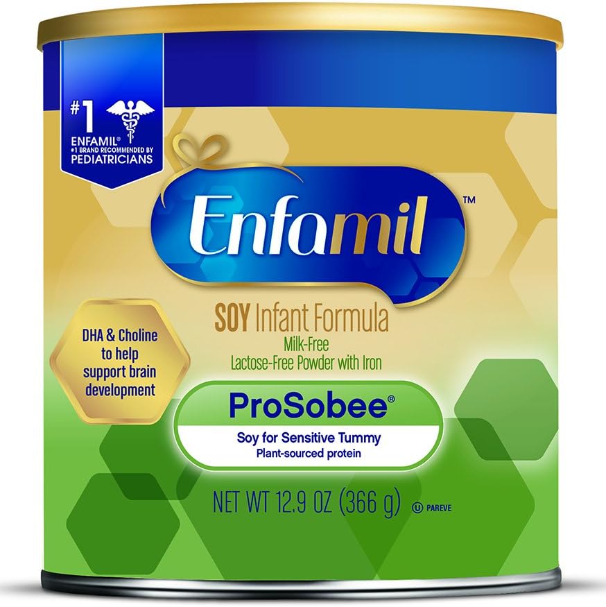 Enfamil ProSobee Soy-Based Infant Formula for Sensitive Tummies, Dairy-Free, Lactose-Free, Milk-Free, and DHA for Brain Support, Plant-Sourced Protein Powder Can, 12.9 Oz