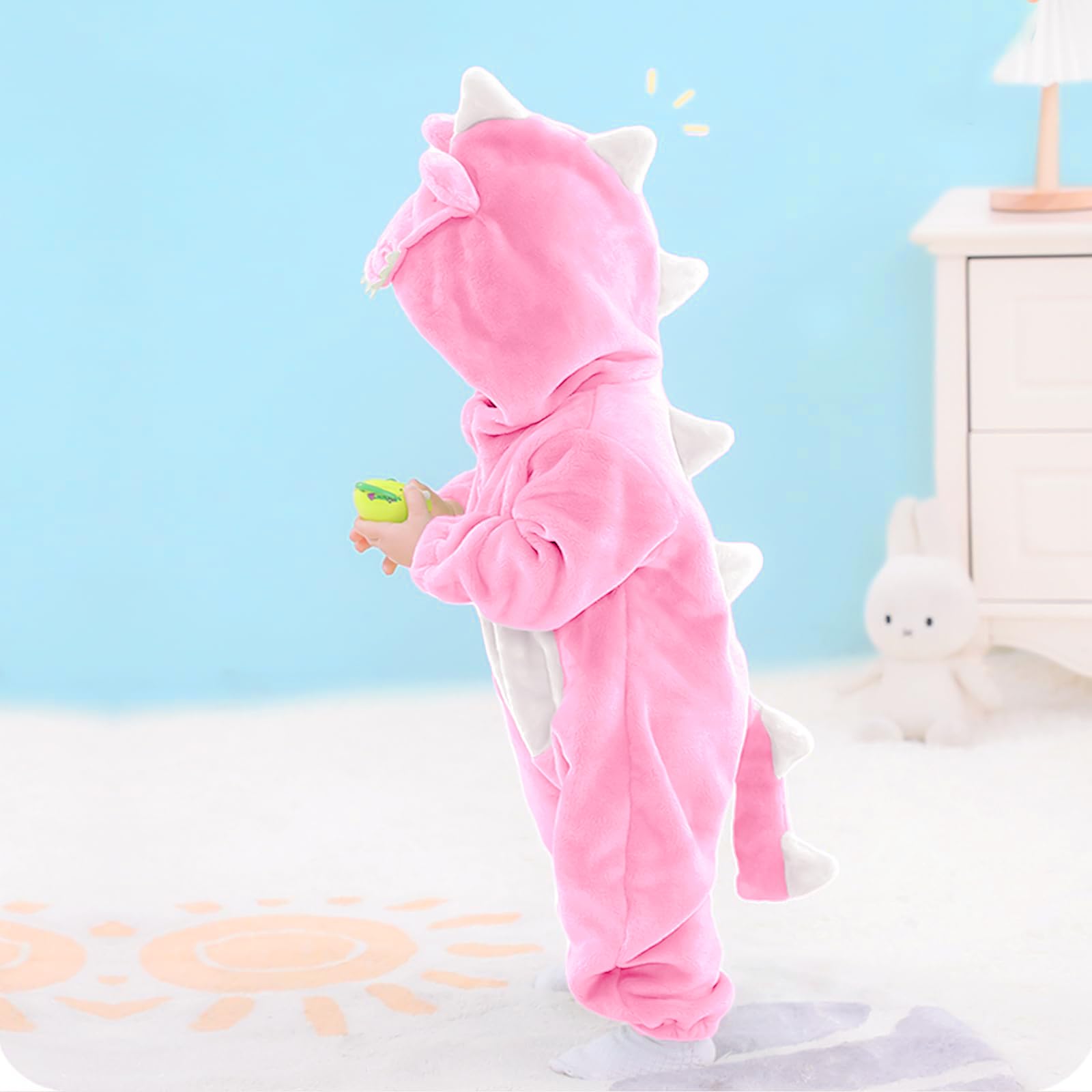 LOLANTA Baby Crocodile Alligator Costume,Gator Plush Hooded Animal Romper Fancy Dress Up (2-3 Years, Pink, Tag 100) - Image 2