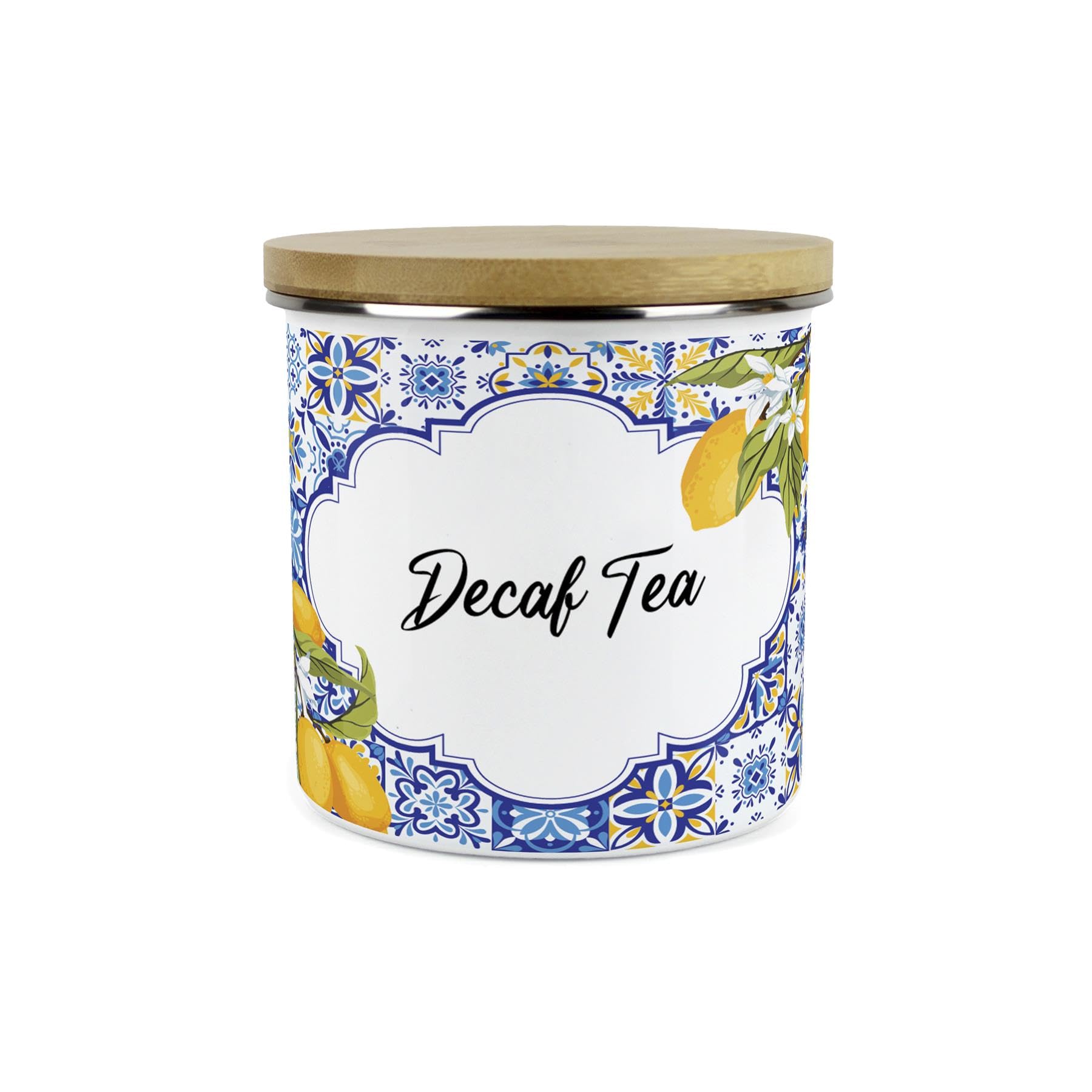 Purely Home Amalfi Decaf Tea Canister - 1.2L Large Enamel Kitchen Storage Gift