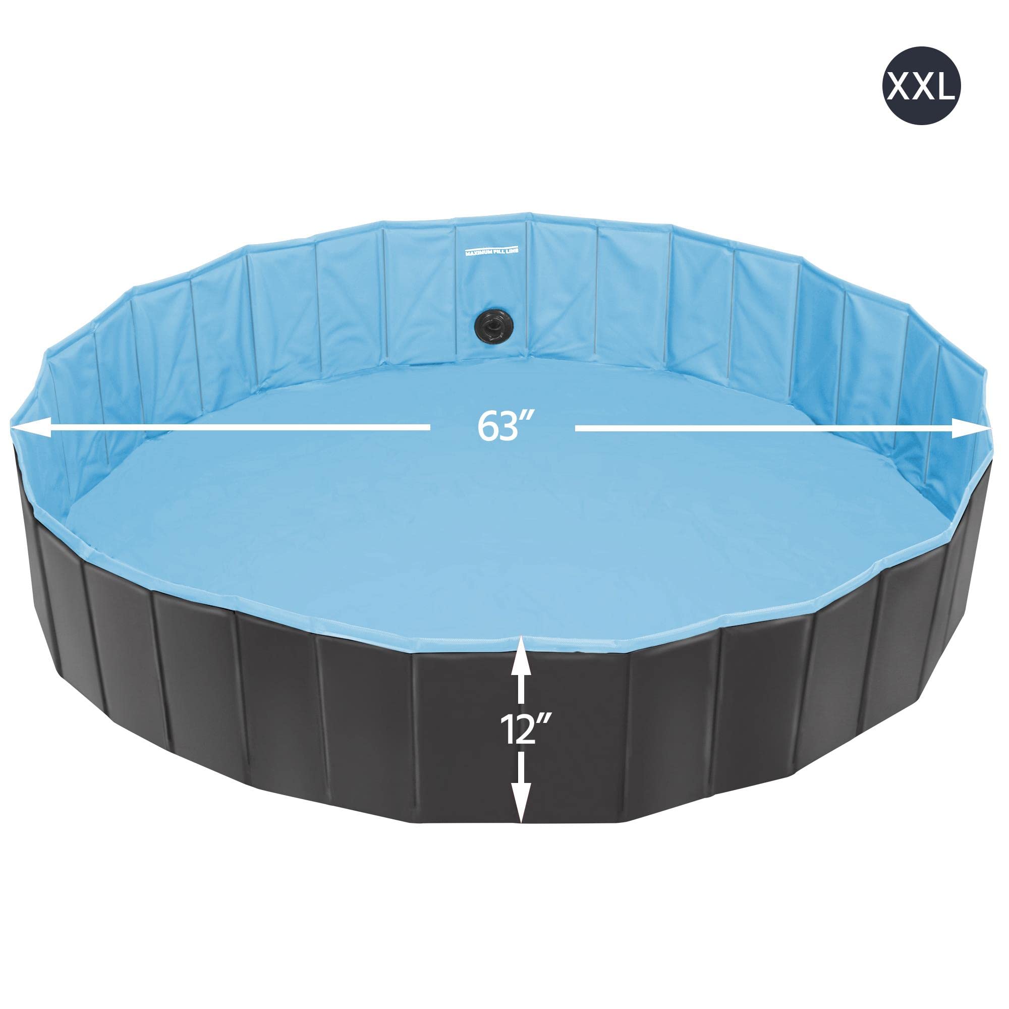 Yaheetech Foldable Hard Plastic Dog Pet Bath Swimming Pool Collapsible Dog Pet Pool Bathing Tub Pool for Pets Dogs & Cats Outdoor -63 x 11.8 inch, Black
