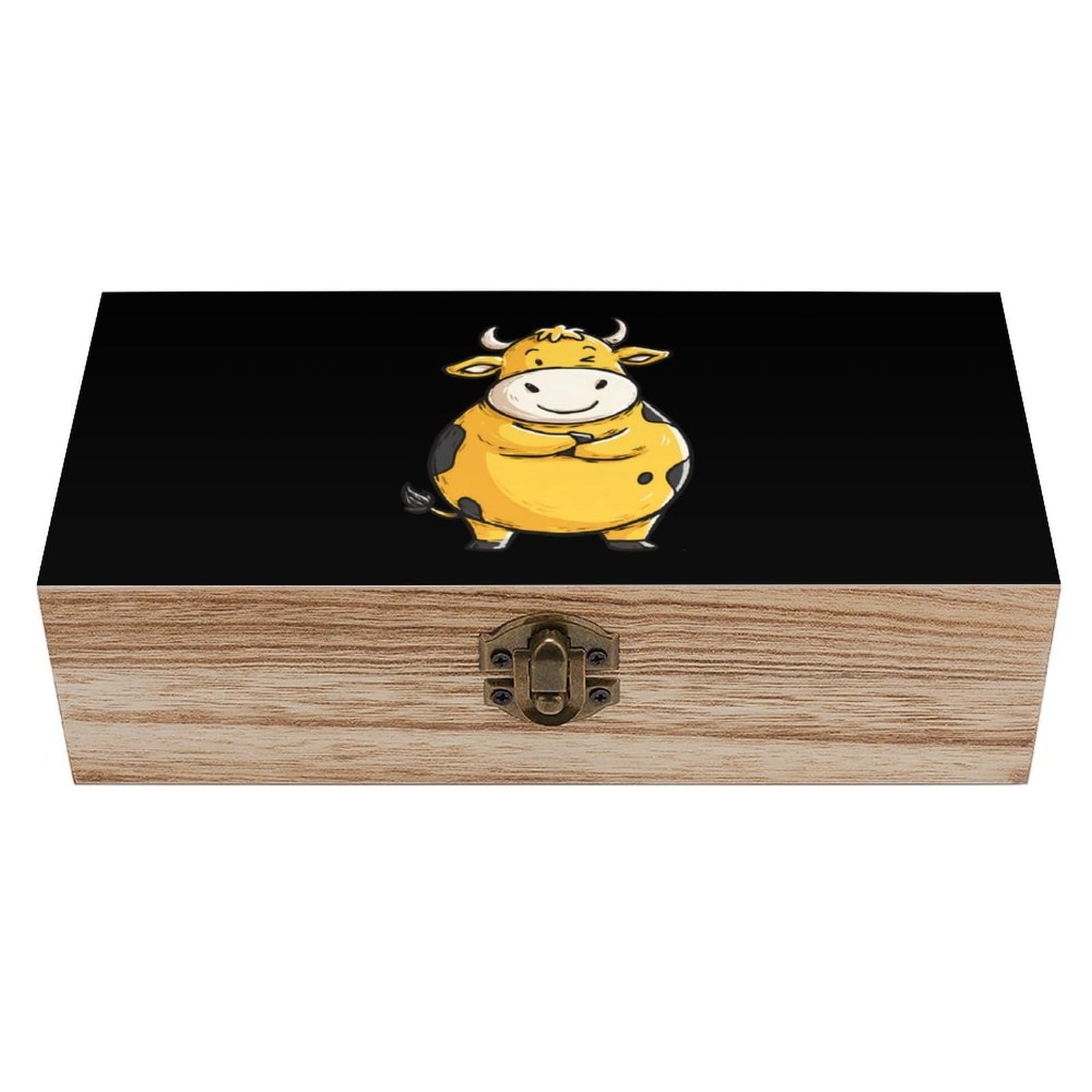 HLBSDM Cartoon Cow Wooden Storage Box Craft Memory Keepsake Treasure Chest Box Jewelry Organizer
