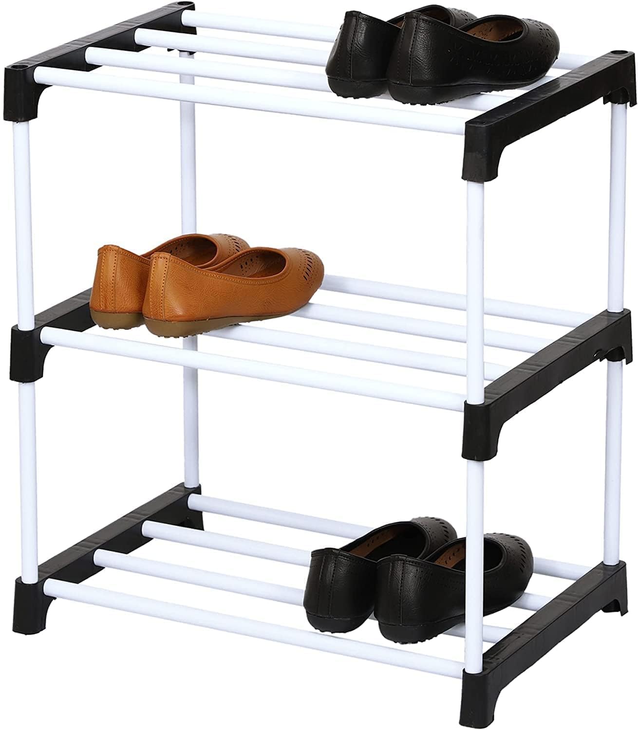 PulGos Multipurpose Portable Shoe Rack for Home Storage, Easy to Move & Assemble, Multicolor PVC and Plastic Rack with 3 Shelves, Versatile and Durable Shoe Organizer for Any Room