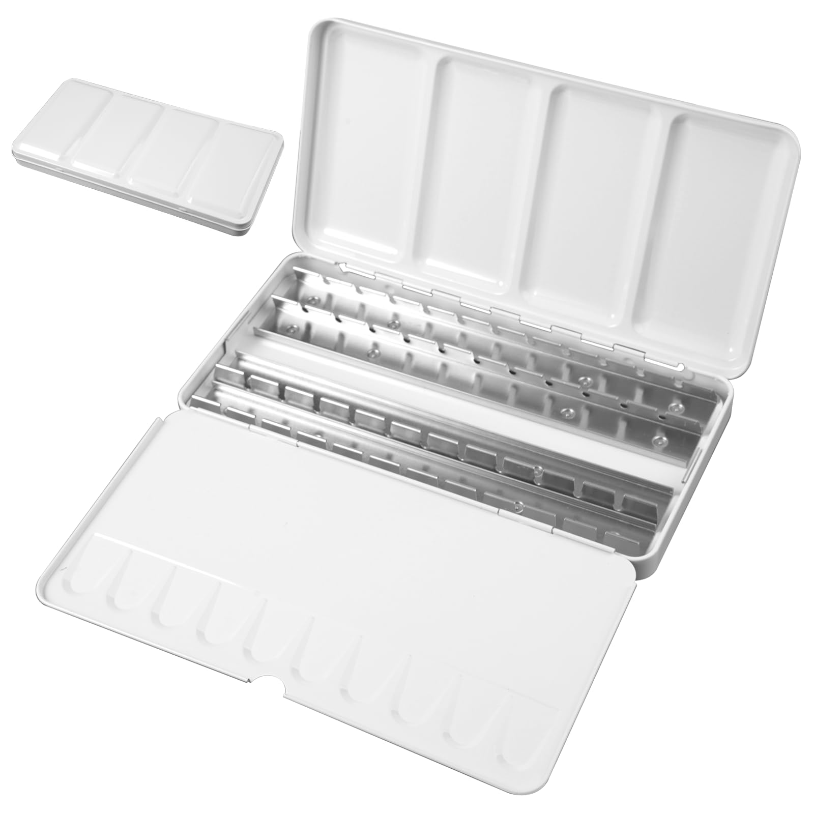 Tavolozza portatile per acquerelli, set da 4 pezzi, 8 griglie da viaggio, set di pittura portatile da viaggio, tavolozza pieghevole in legno con coperchio, pennello per album da disegno, per gli