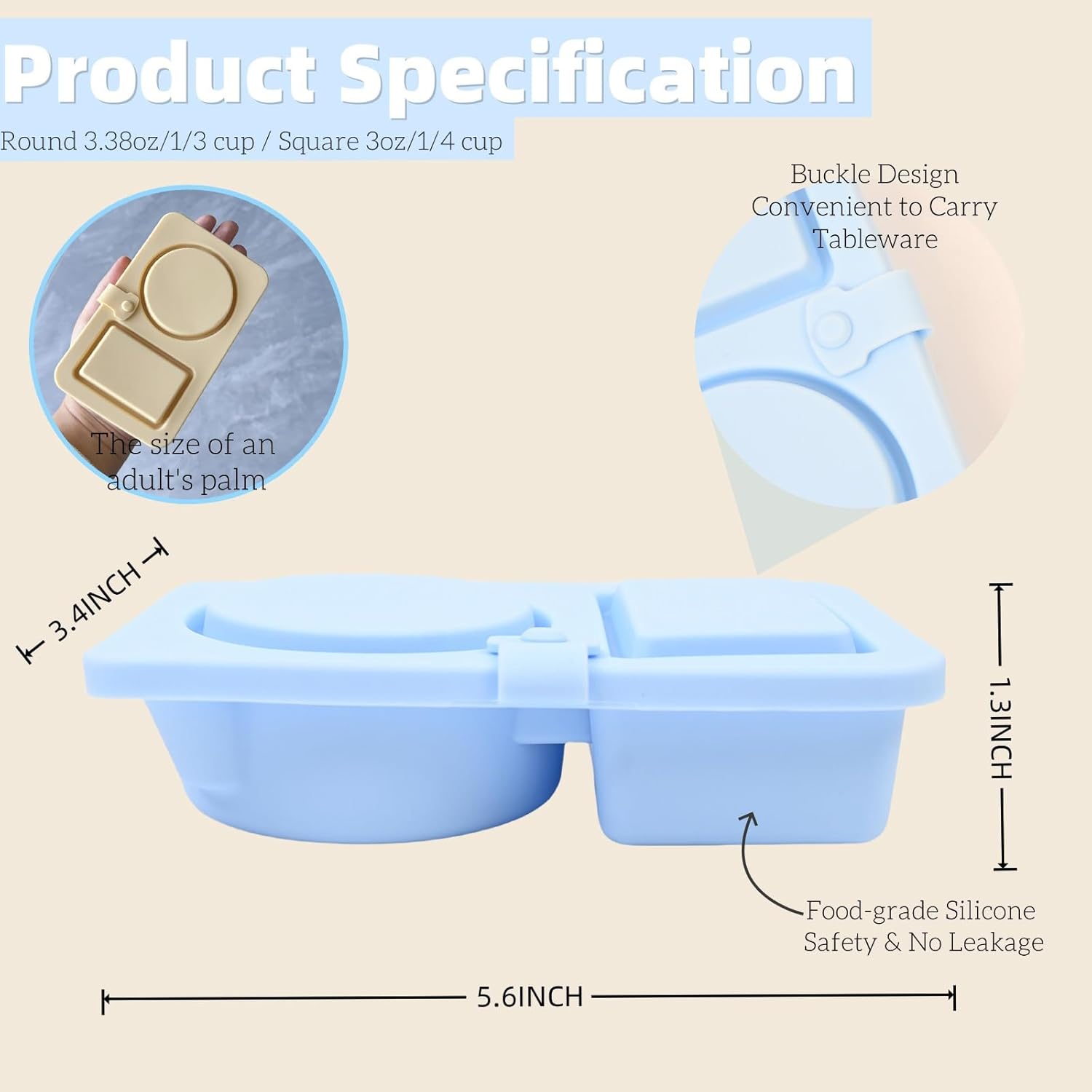 Reusable Silicone Snack Containers with Lid - 3 Pack Double Compartment Snack Containers with Lids, To Go Containers Two Section for Salad Used for Take-Out Travel - Image 3