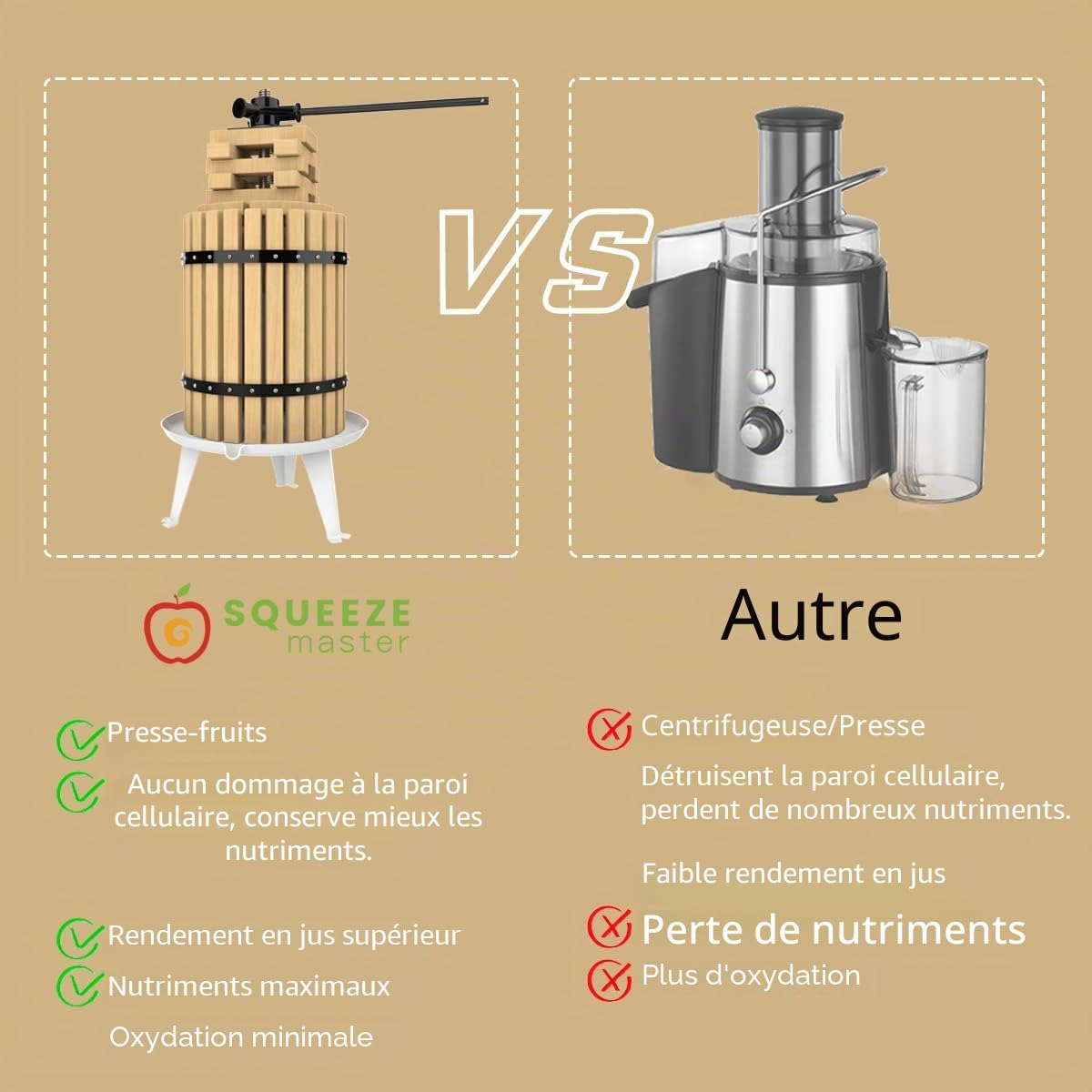 SQUEEZE master Presse à fruits, 18 l, avec panier en bois pour faire maison, jus naturel, raisin, baie, pomme, avec filet de pressage gratuit
