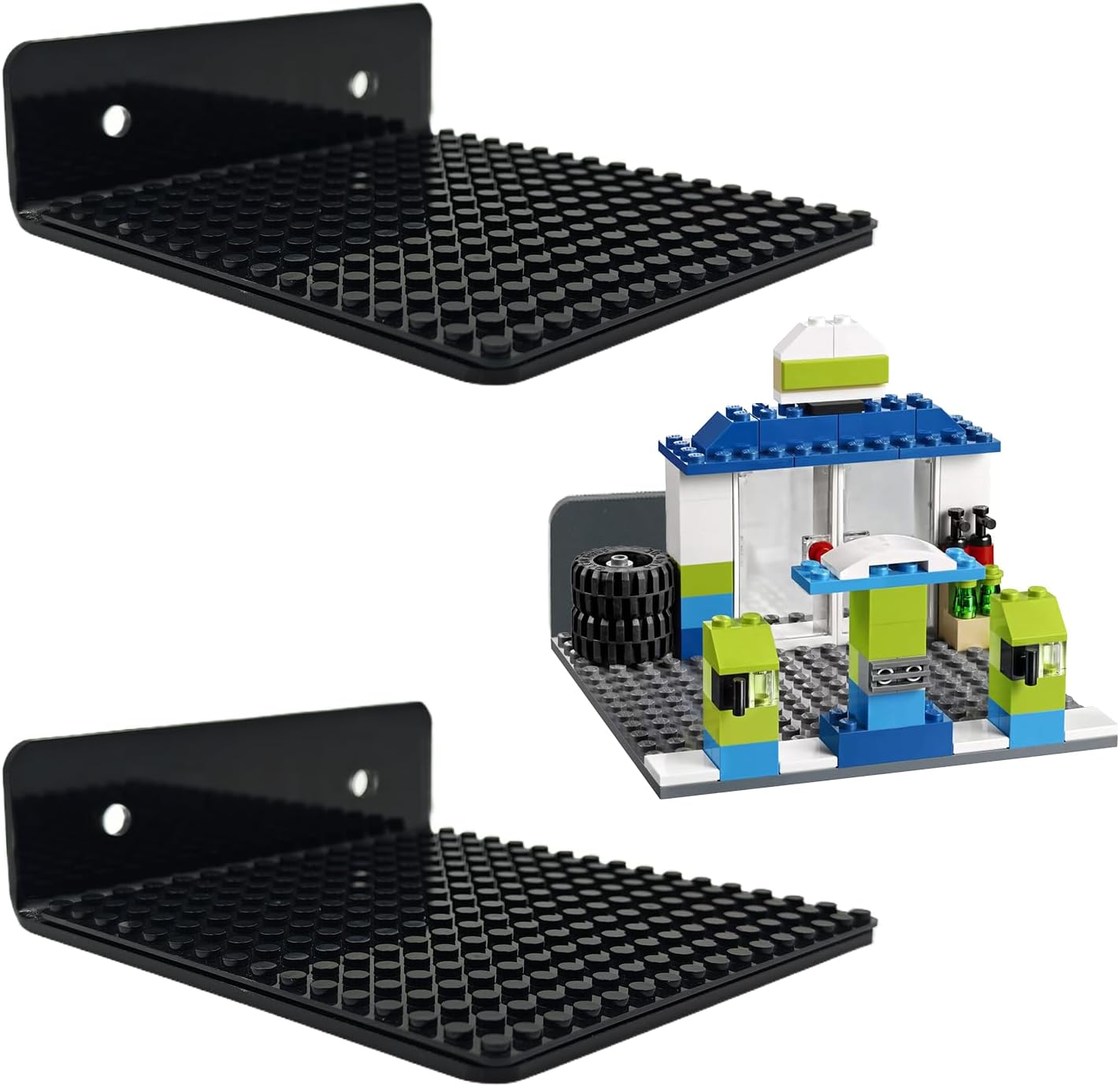 2 Pack Floating Shelves for Wall Compatible with Lego Building Bricks, 5x5 Invisible Display Shelf with 16x16 Stud Base Plate for Creative Toy Brick Building, Storage and Modern Room Office Decor