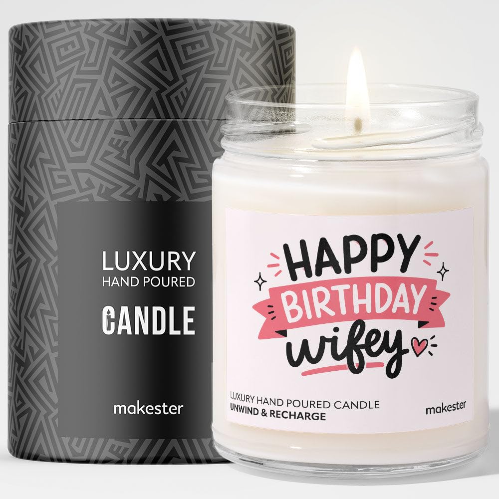 Birthday Gift for Wifey - Luxury Soy Wax Candle - Vanilla, Jasmine, Sugared Almond - Makester โ image 1