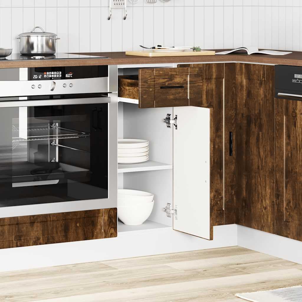 vidaXL Armoire de Cuisine Porto chêne fumé Bois d'ingénierie, Meuble d'évier, Meuble de Cuisine avec tiroir, Meuble de Cuisine à tiroir