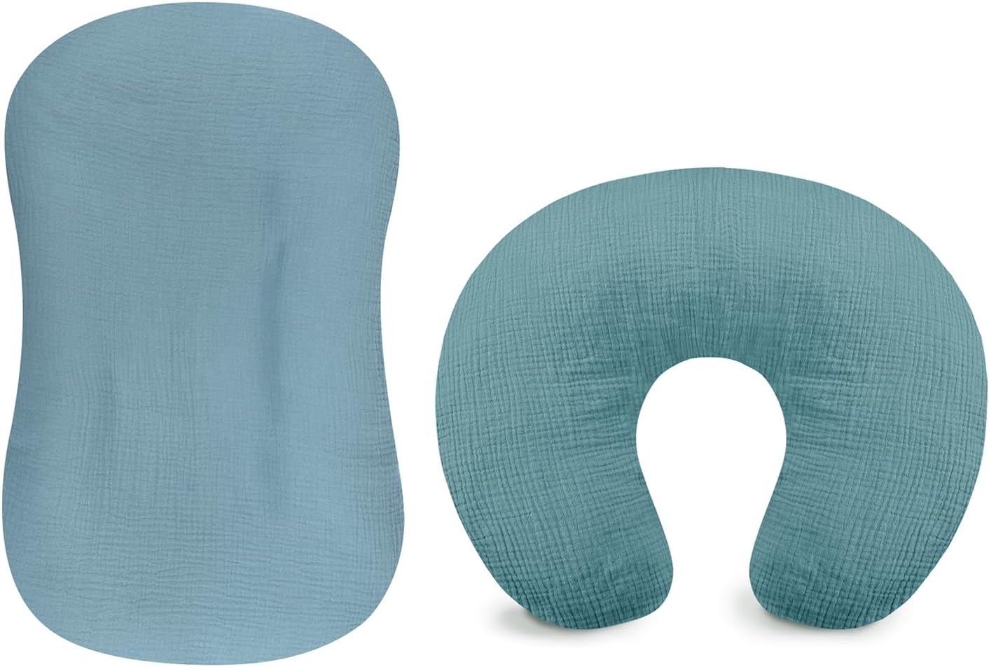 Hooyax Muslin 2-Pack Baby Essentials Bundle: Lounger Cover and Nursing Pillow Covers | 100% Cotton Soft & Breathable | Newborn & Breastfeeding Accessories (Blue)