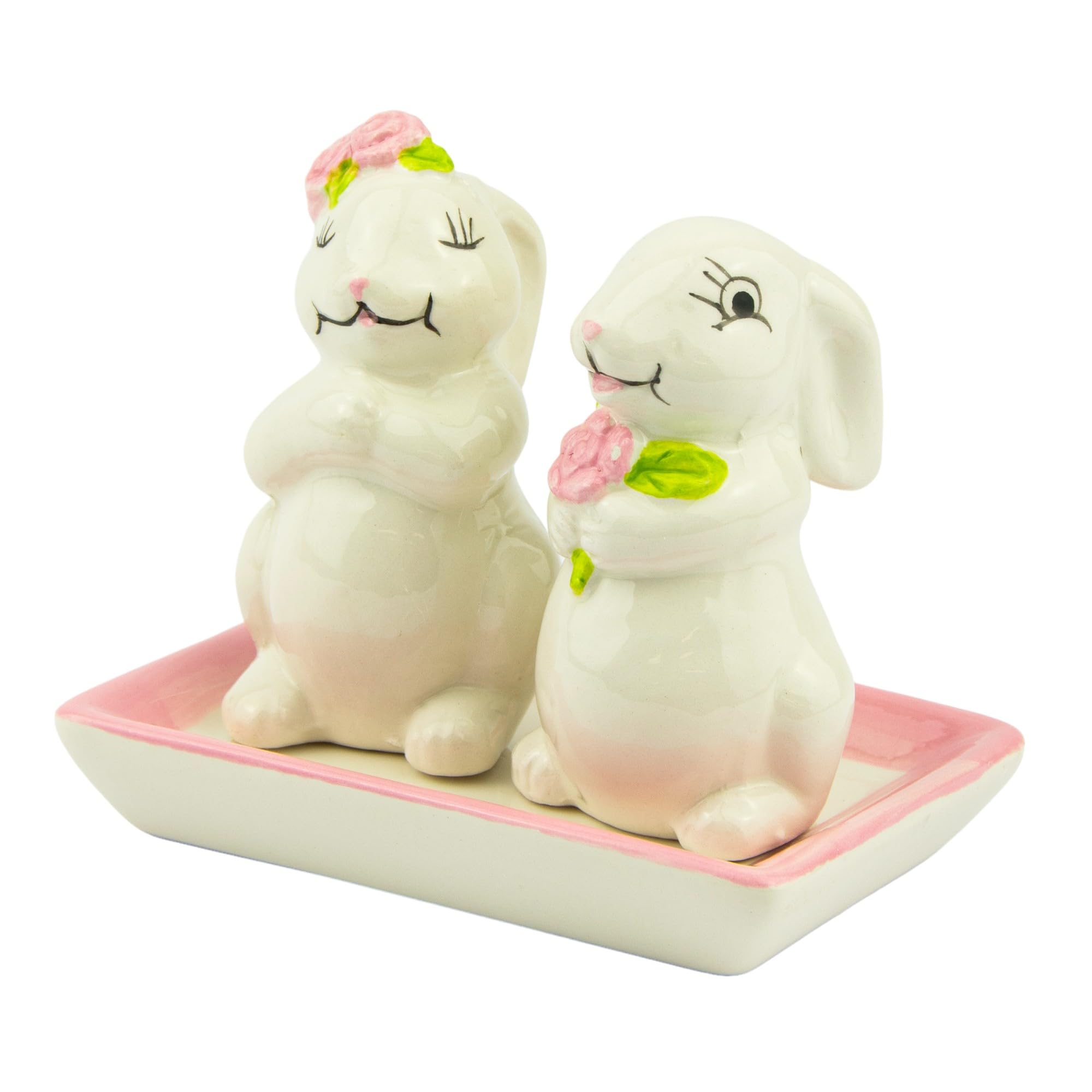 Generic Hoppy Spring Bunny Tabletop Salt and Pepper Shaker Set, White, Pink